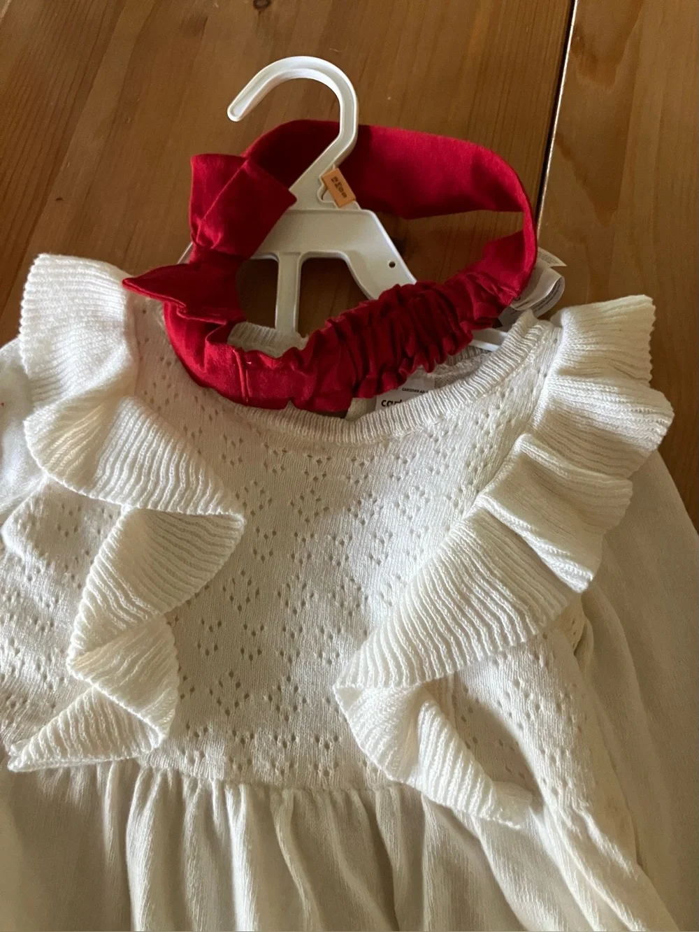 NEW CartersHoliday Outfit Set - Cream Top, Red Plaid Pants & Mauve Hooded Jacket